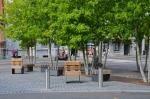 seating elements under the trees for a cool place to sit